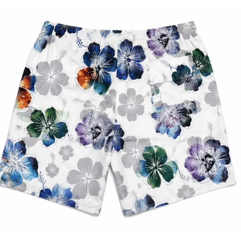 Maui and Sons Floral Board Shorts Swim Trunks White Blue Gray Men’s Size 2XL